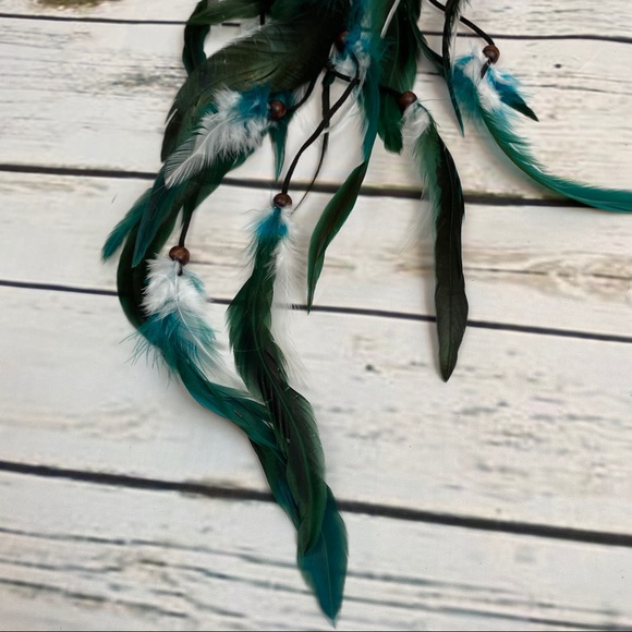 Boho Blue and White Long Feather Elastic Hair Tie - Picture 11 of 14